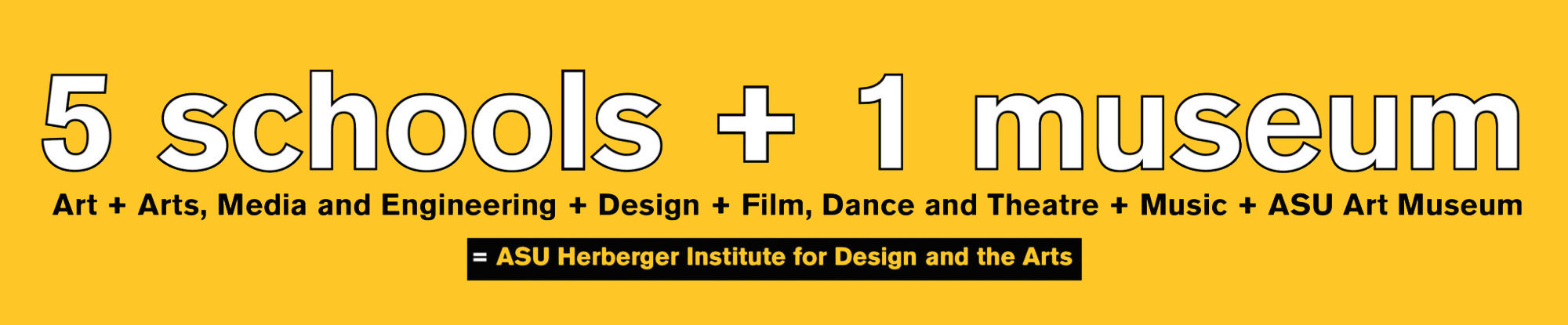 5 schools + 1 museum (Art + Arts, Media and Engineering + Design + Film, Dance and Theatre + Music + ASU Art Museum)