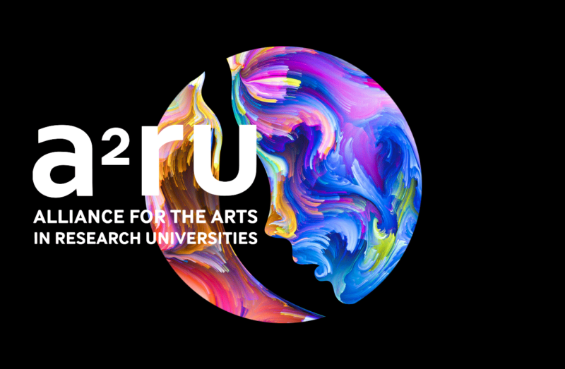 Alliance for the arts in research universities (text) with colorful profile silhouette of woman's face