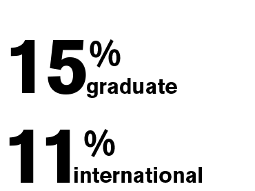 15% graduate, 11% international