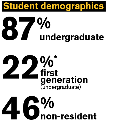 Student demographics 87% undergraduate 22% first generation undergraduate 46% non-resident